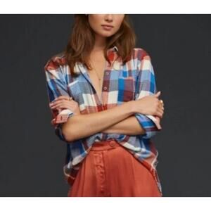 Pilcro by Anthropologie Size Small Ally Plaid Button-Down Shirt Blue Red